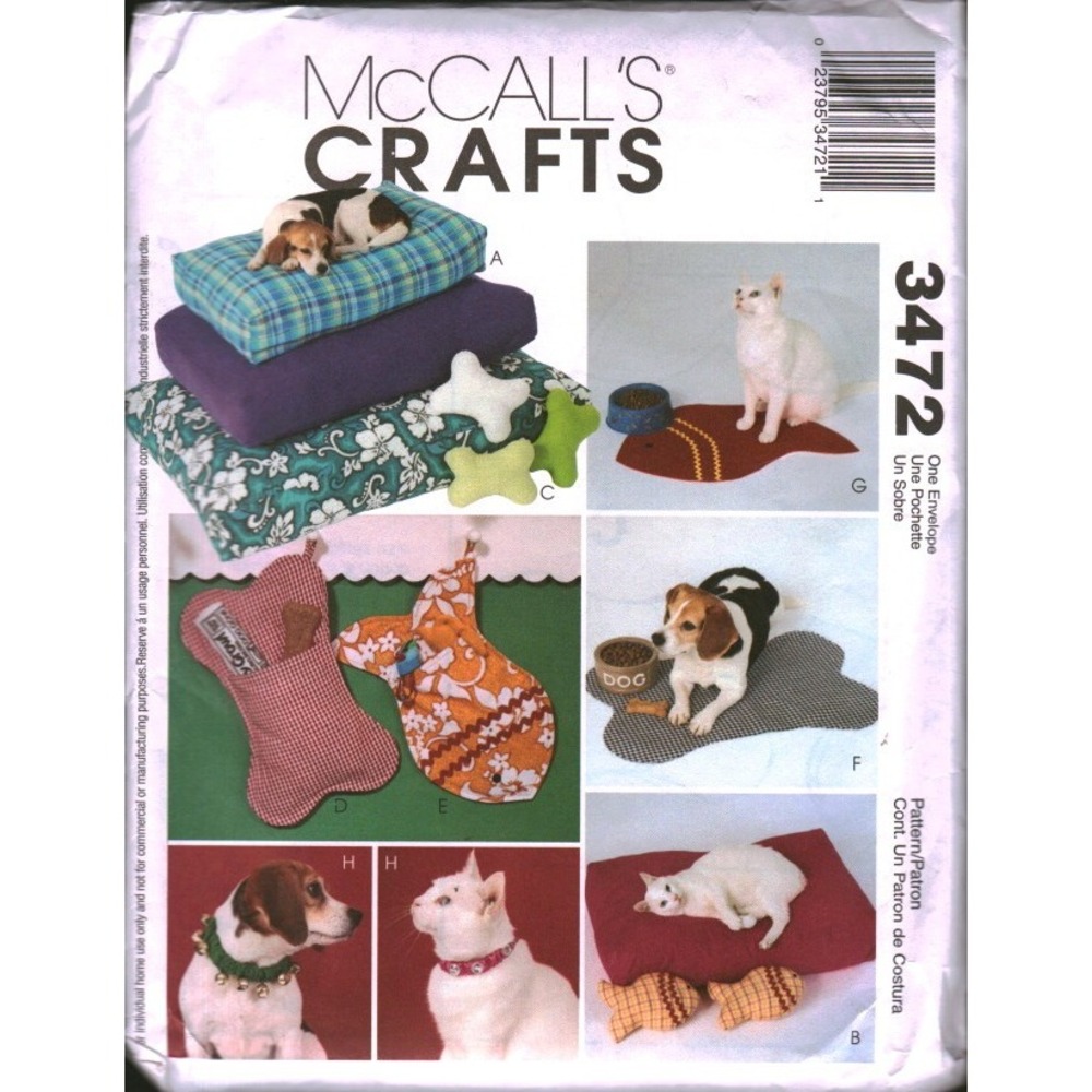 McCalls Crafts 3472 Pet Accessories Sewing Pattern Bed Pillow Mat Collar S-L